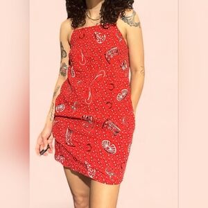 Red Western Print Mini Dress